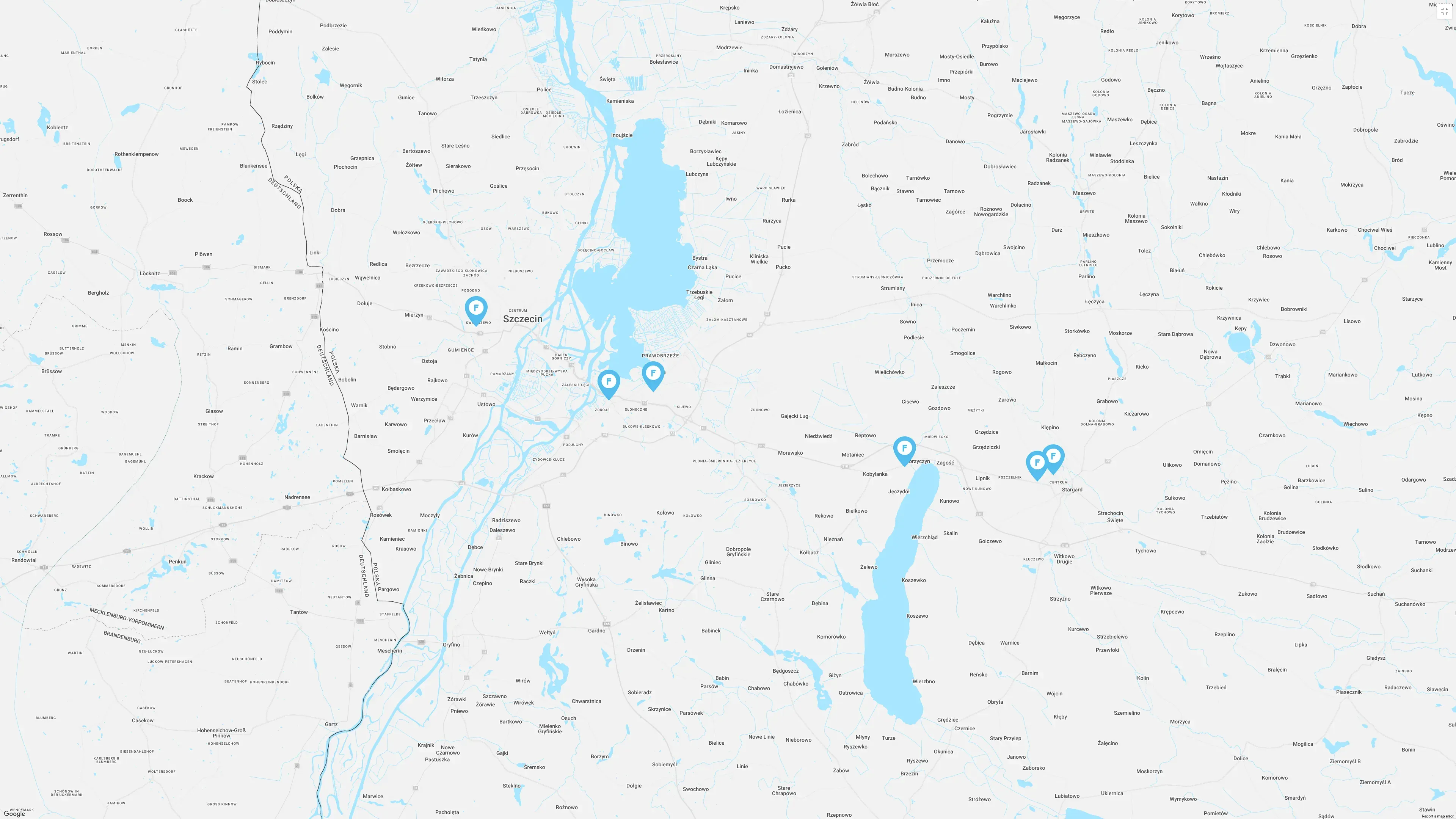 Mapa lokalizacji salonów Framex w Szczecinie i okolicach
